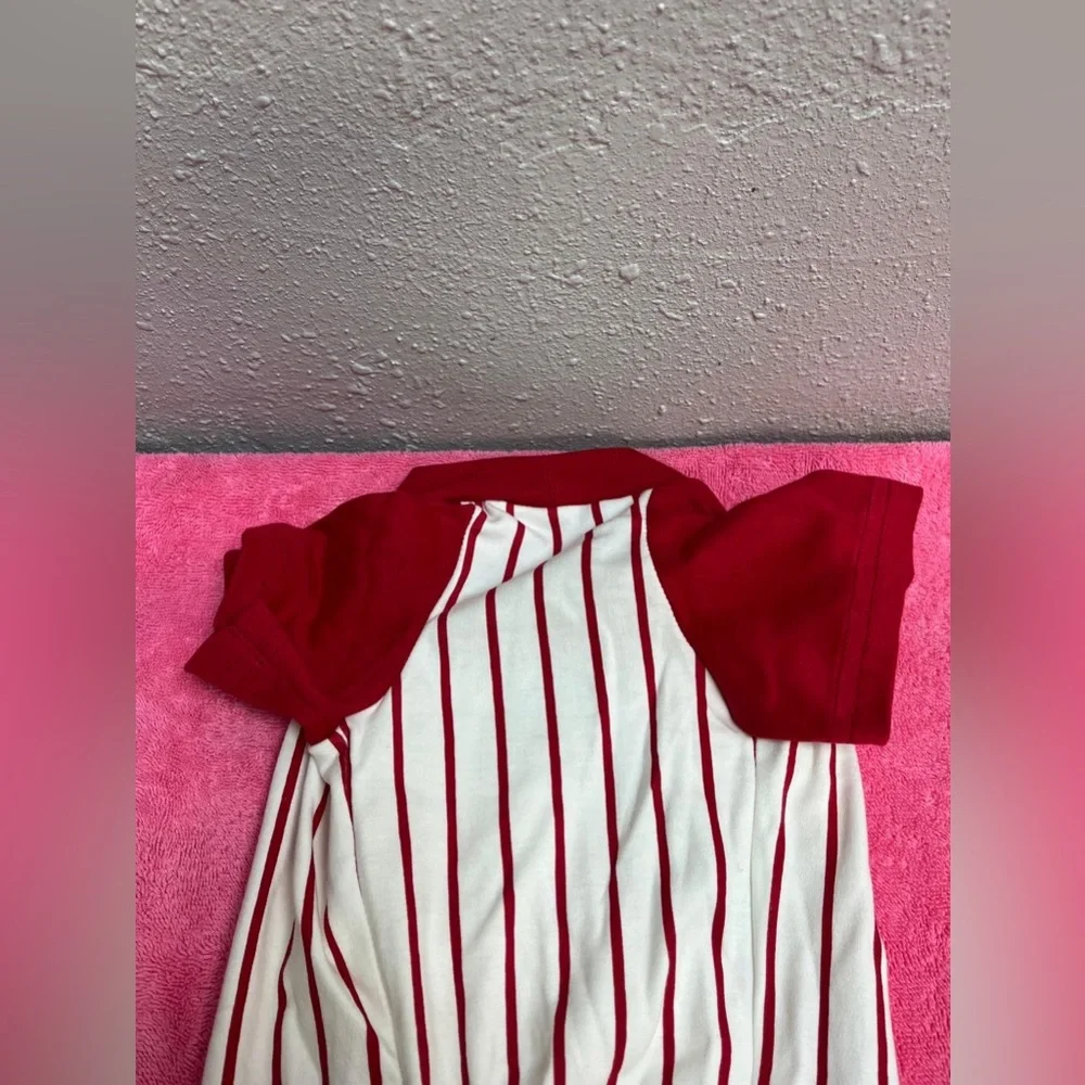 Red and White Baseball Striped Dog Shirt